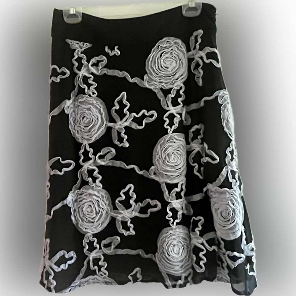 Tribal Black Lined A-Line Skirt with Rosette Appliqué